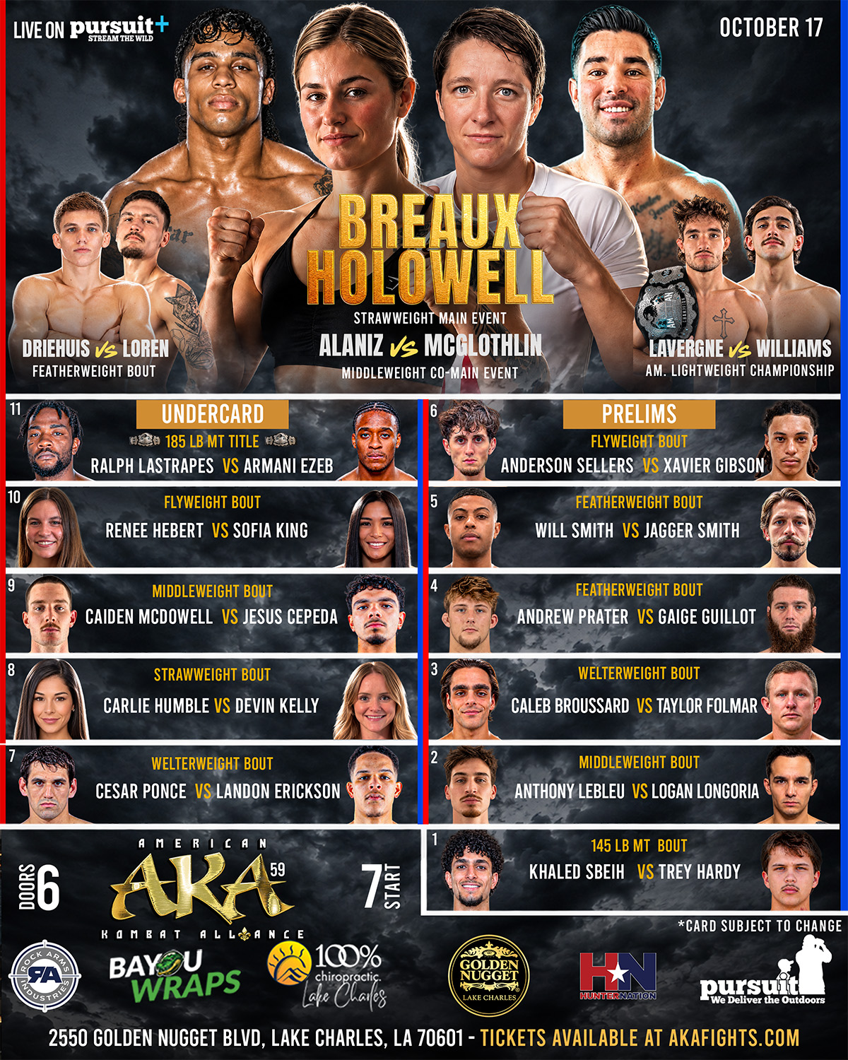 AKA 59 Fight Card AKA 58 Bossier City